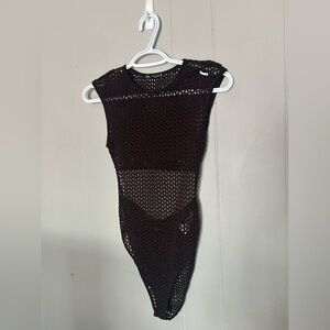 ZARA Brown Mesh Sleeveless Bodysuit Sheer Knit Size Small